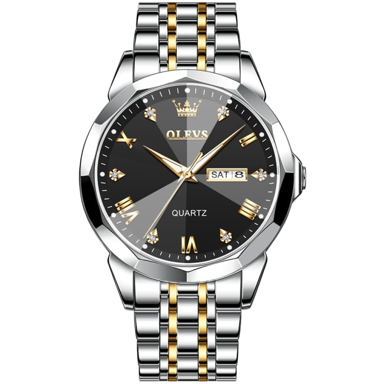 OLEVS 9931 Men Luminous Waterproof Quartz Watch(Black + Gold) - Immagine 1