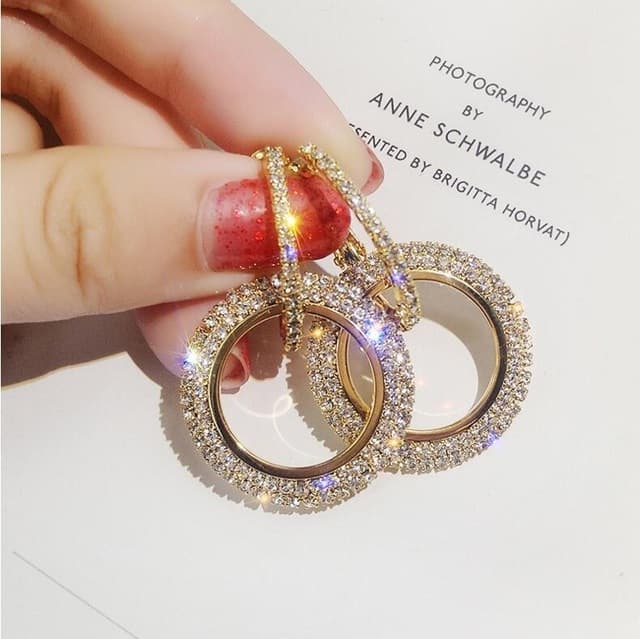 Orecchini a cerchio con cristalli di strass per donna (Oro) - Immagine 1