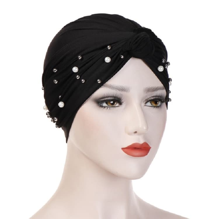 Rivet Pearl Turban Cap Wrap Cap(Black) - Immagine 1