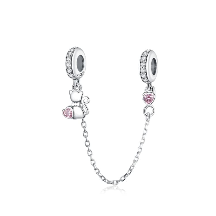 Accessori per bracciale fai-da-te con gatto in argento S925 e catena di sicurezza - Immagine 1