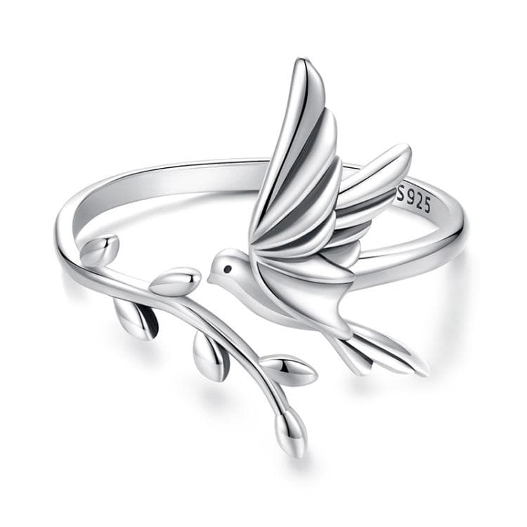 S925 Sterling Silver Oxidized Flying Bird Open Ring(SCR1085-E) - Immagine 1