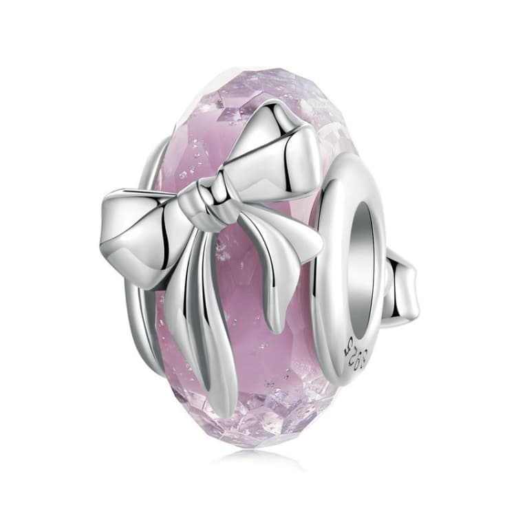 S925 Sterling Silver Pink Bow Glass Beads DIY Beads(BSC1057) - Immagine 1
