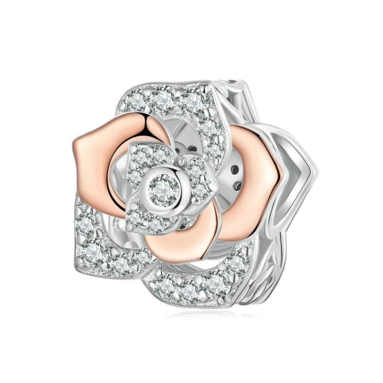 S925 Sterling Silver Rose Gold Shining Rose DIY Beads(BSC1008) - Immagine 1
