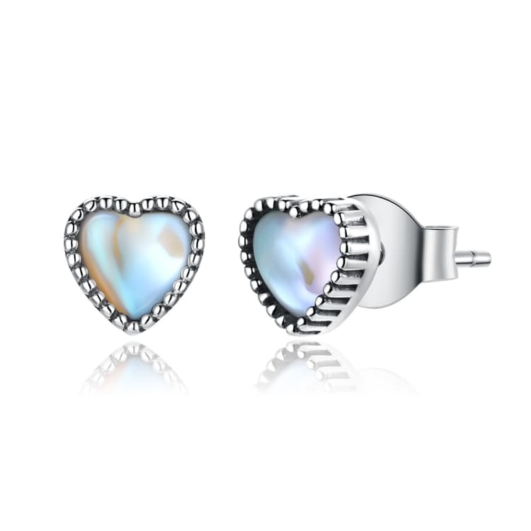 Orecchini a cuore in vetro semplici in argento sterling S925 - Immagine 1