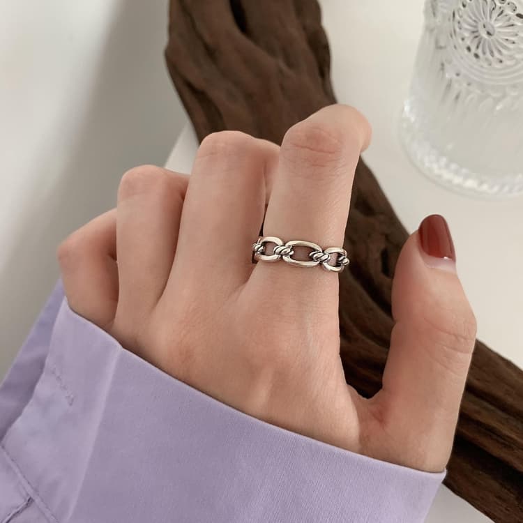 Gioiello con catena ad anello in argento sterling S925 vintage, colore: J1710 - Immagine 1