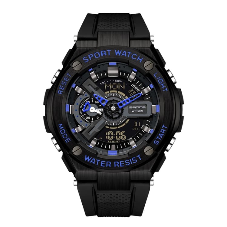 SANDA 3170 Men Luminous Waterproof Sports Watch(Black Blue) - Immagine 1