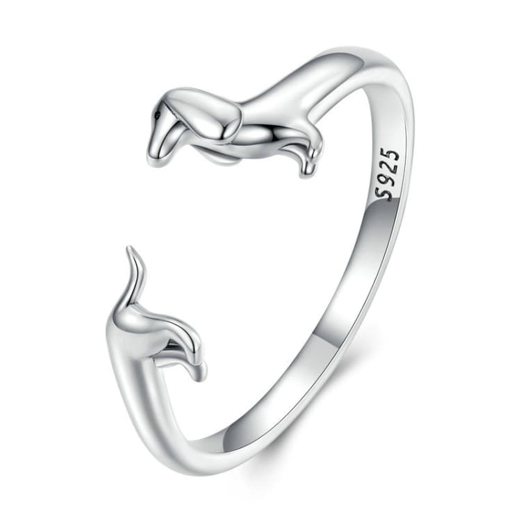 SCR894 Anello aperto carino bassotto in argento sterling S925 - Immagine 1