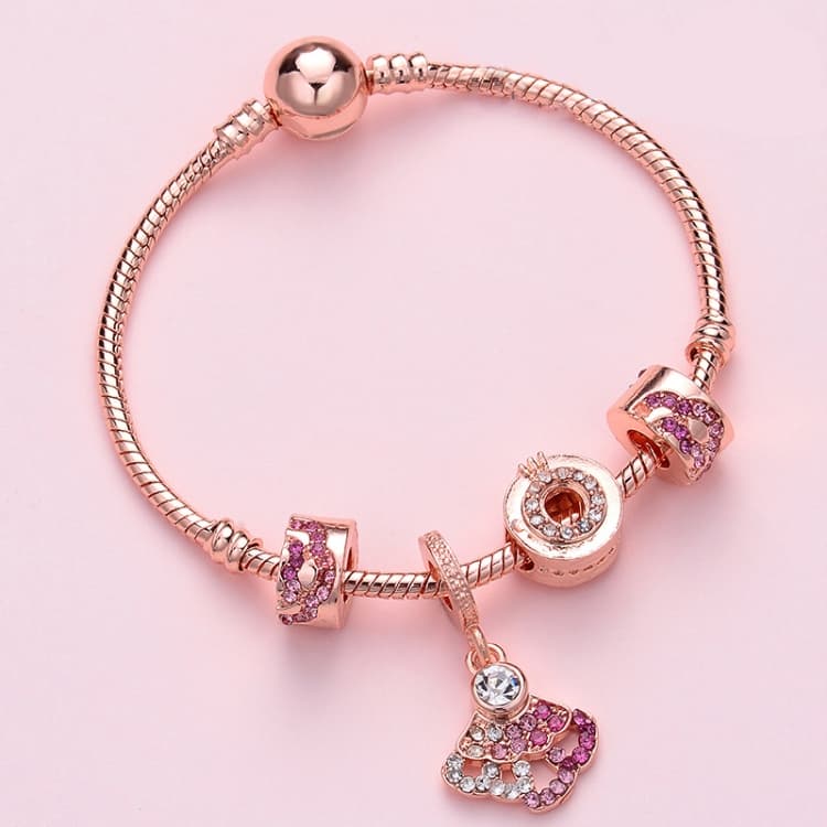 Bracciale con perline rosa donna SL132 19 cm in oro rosa - Immagine 1