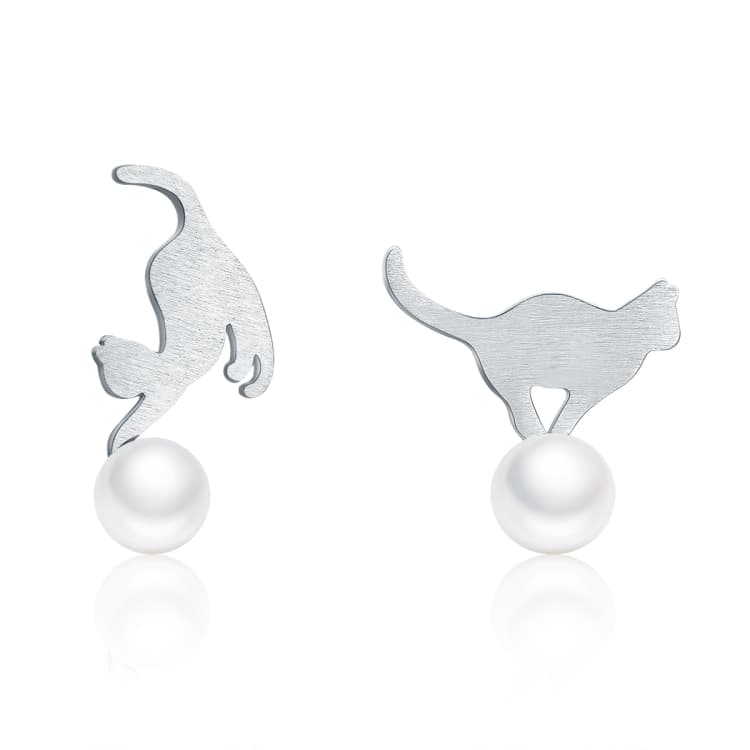 Orecchini Meow in argento sterling S925 con perla per piccoli animali - Immagine 1