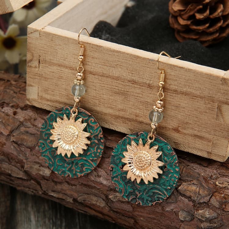 Orecchini Vintage Bohemien a Due Strati Girasole Vintage (EA584) - Immagine 1