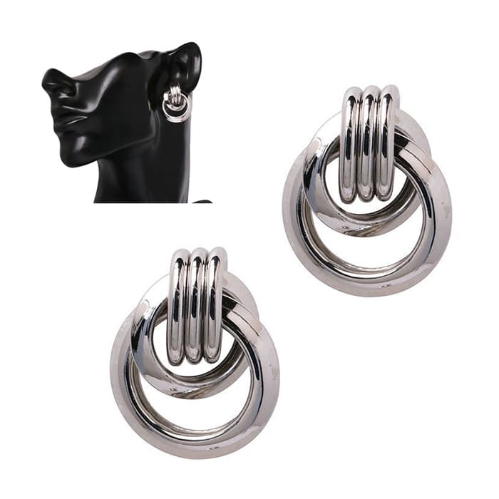 Orecchino a cerchio in metallo punk vintage di tendenza per donna (argento) - Immagine 1