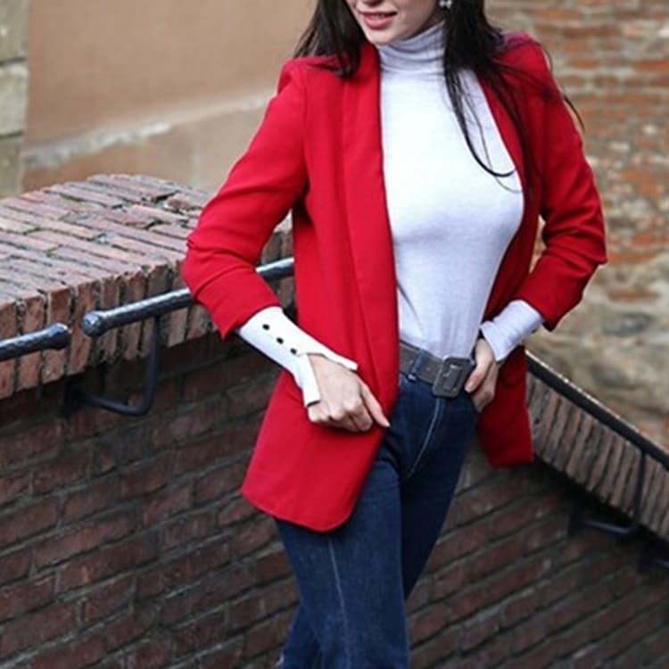 Women Solid Color Buckleless Slim Casual Suit - Miniatura 5