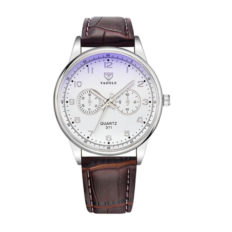 YAZOLE Men Business Quartz Watch(311 White Tray Brown Belt) - Immagine 1