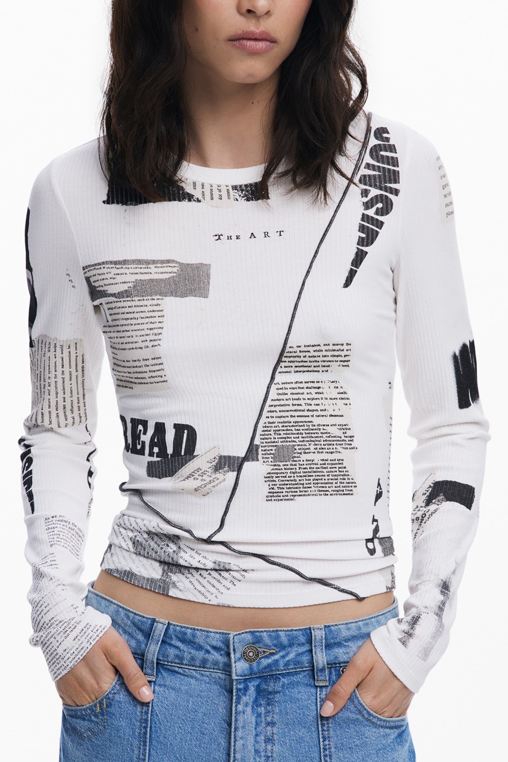 DESIGUAL T-SHIRT MANICHE LUNGHE DONNA BIANCO - Immagine 1