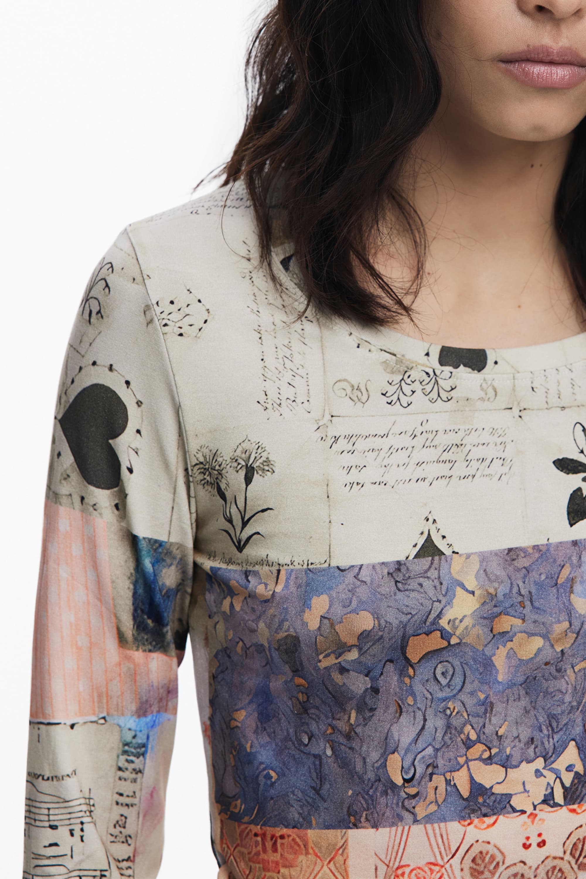 DESIGUAL T-SHIRT MANICHE LUNGHE DONNA BEIGE - Miniatura 3