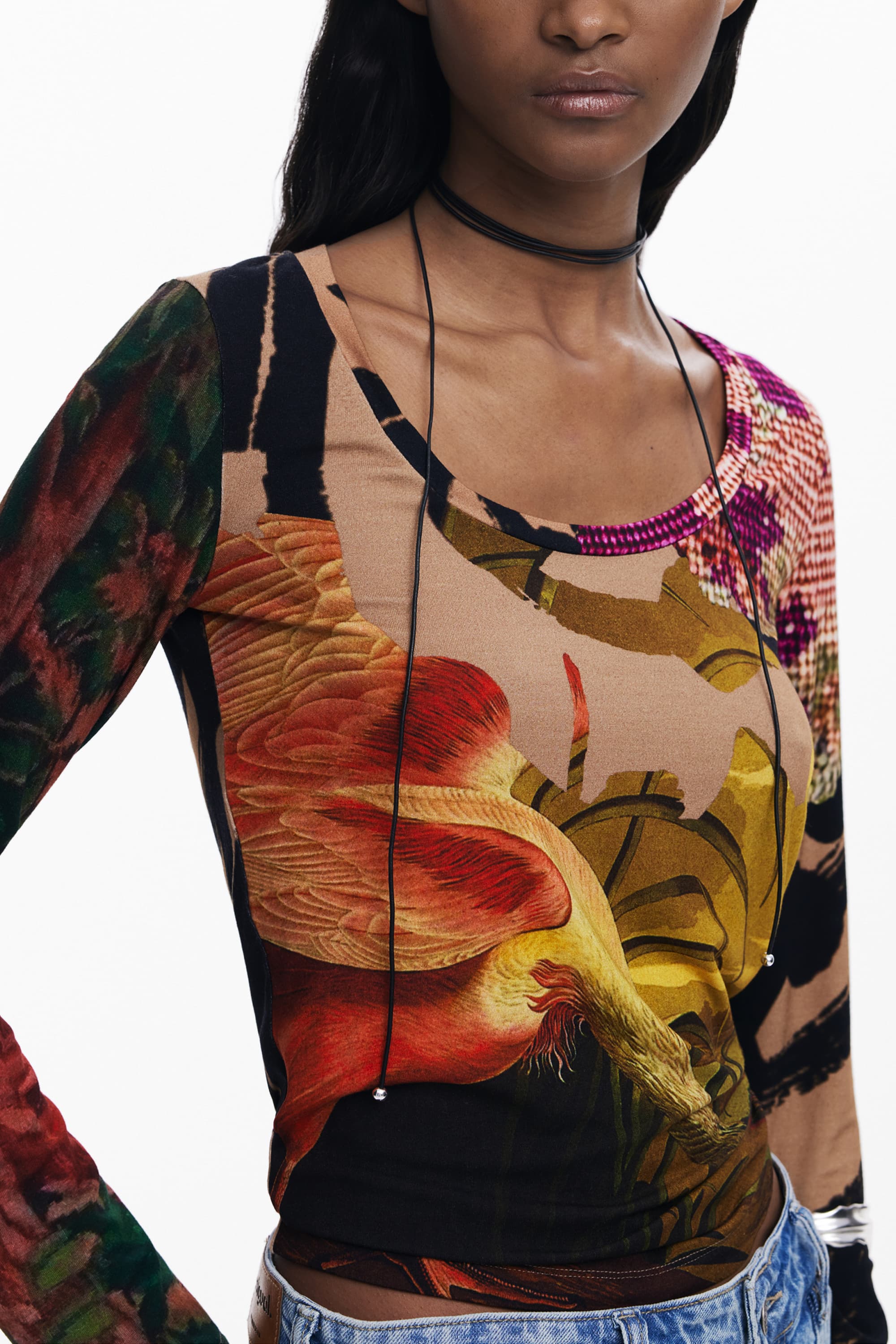 DESIGUAL T-SHIRT MANICHE LUNGHE DONNA MARRONE - Miniatura 3