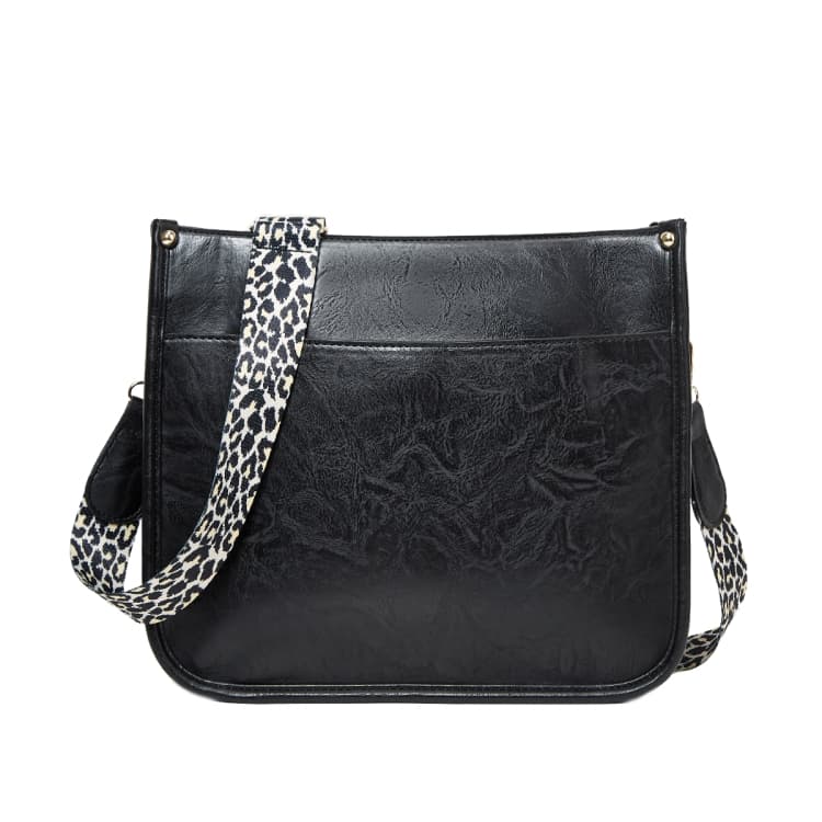 013 Leopard Strap PU Leather Single-shoulder Waterproof Crossbody Tote Bag(Black) - Immagine 1
