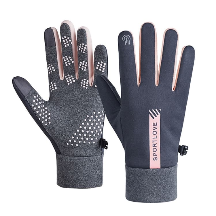 1 paio di guanti in velluto e spessi, antivento e caldi per ciclismo, stile: versione femminile (grigio) - Immagine 1
