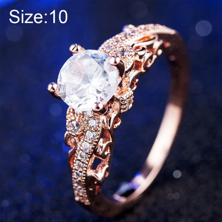 1 Paio Anello Fidanzamento Donna Moda Micro-incastonato Zircone Principessa Regina Aristocratica Temperamento Coppia (Rosa Oro Taglia USA: 10) - Immagine 1
