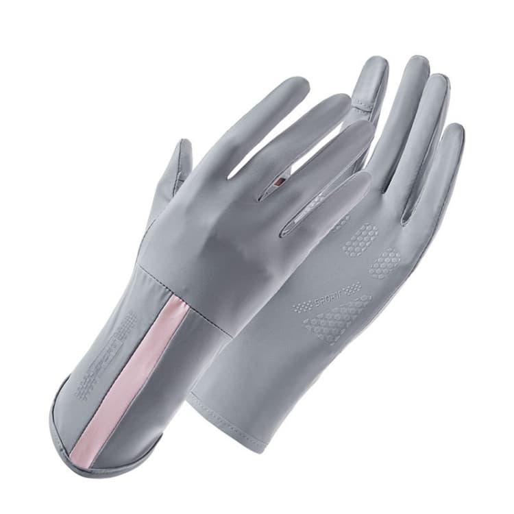 1 Paio di Guanti XC-14 da Guida, Antiscivolo, Anti-UV, Senza Dita, in Ghiaccio Seta, Stile: Linea (Grigio Chiaro) - Immagine 1