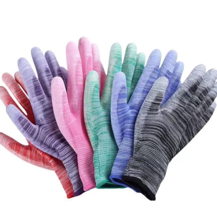 10 Pairs Striped PU Coated Palm Anti-static Labor Protection Gloves Random Color Delivery