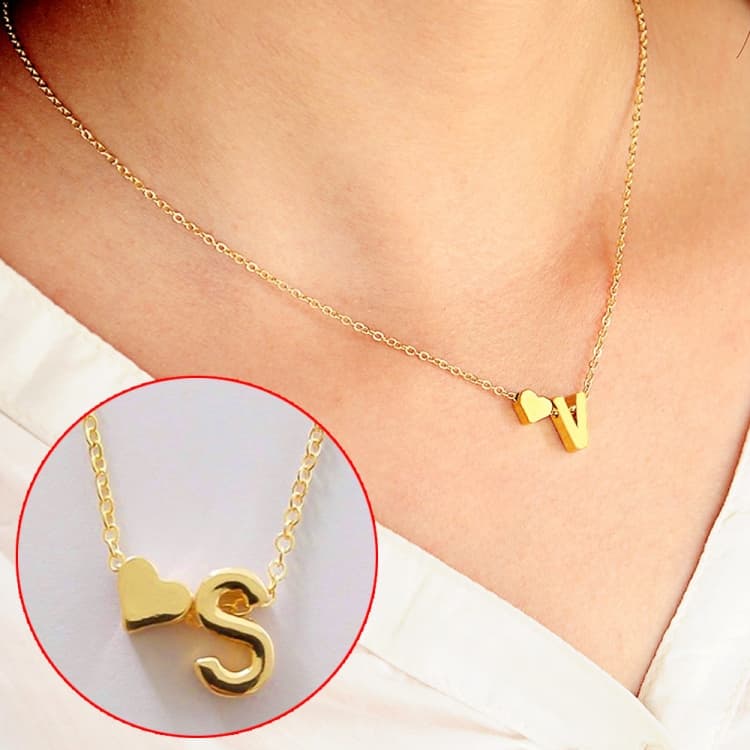 10 PZ Collana Iniziale a Cuore Piccolo e Delicato con Lettera Personalizzata, Lettera S (Oro) - Immagine 1