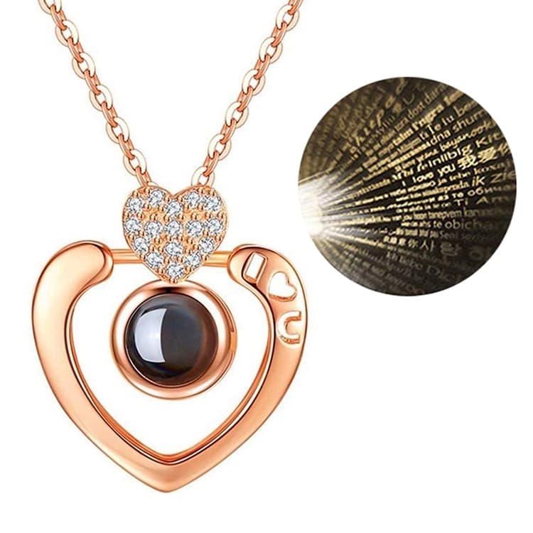 Collana con ciondolo a due cuori 'Ti amo' in 100 lingue per ragazze - Immagine 1