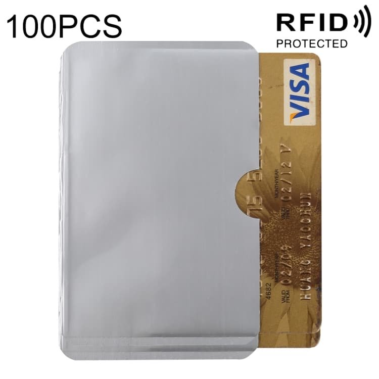 100 PCS Aluminum Foil RFID Blocking Credit Card ID Bank Card Case Card Holder Cover, Size: 9.3 x 6cm (Silver) - Immagine 1
