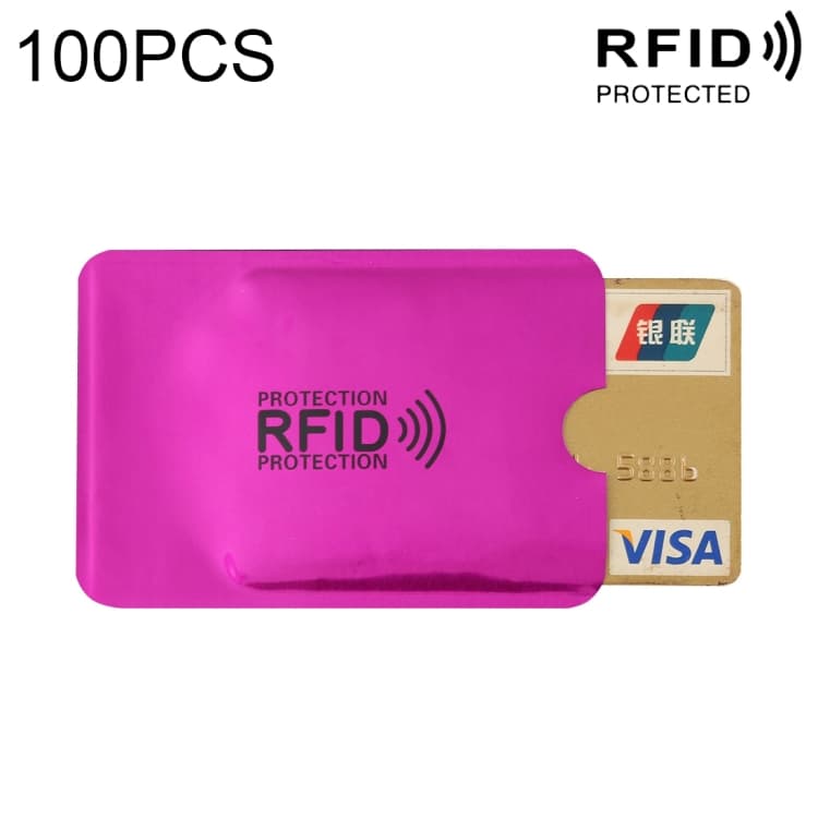 100pcs Aluminum Foil RFID Blocking Credit Card ID Bank Card Case Card Holder Cover, Size: 9 x 6.3cm (Purple) - Immagine 1