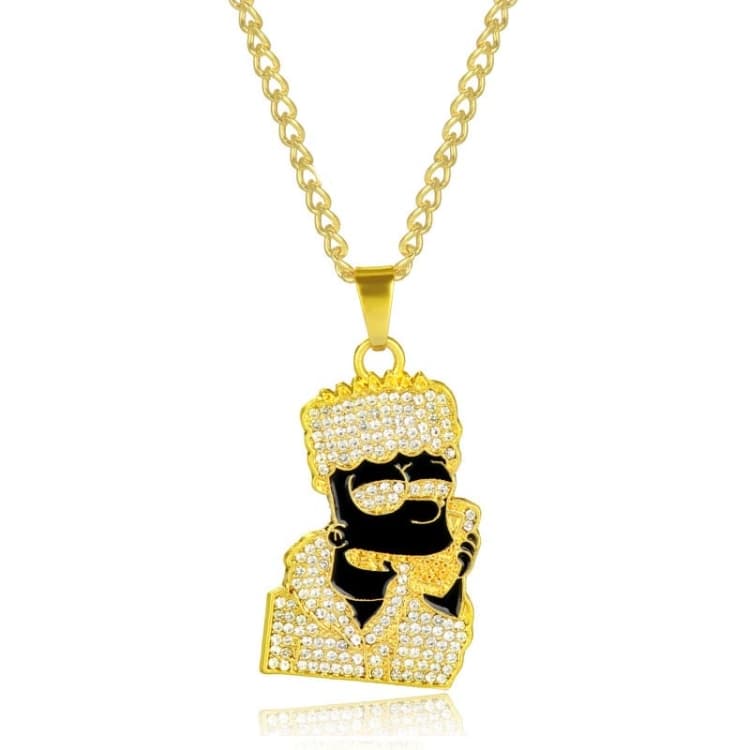 1010401601 Collana a catena per clavicola con personaggio cartone animato stile hip hop esagerato - Immagine 1