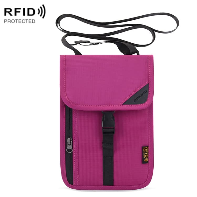 1062 Travel Passport Bag RFID Multi-Function Document Holder Hanging Neck Ticket Protective Case(Rose Red) - Immagine 1