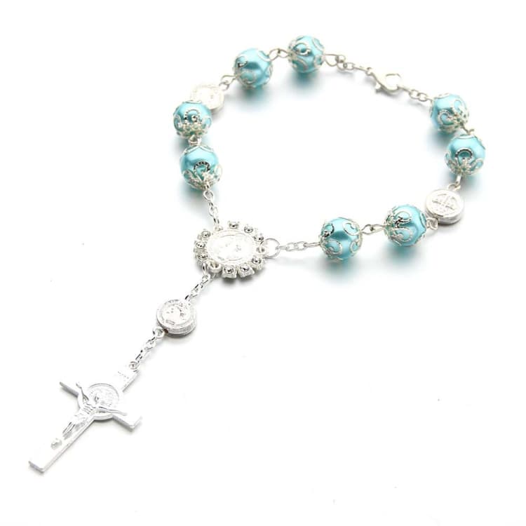 Bracciale con perle di vetro da 10 mm e toro, colore: blu - Immagine 1