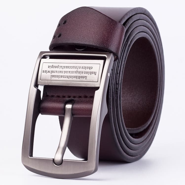 Cintura in pelle con fibbia a pinza da uomo 110 cm, vitello laccato retrò (ZK-032 Caffè) - Immagine 1