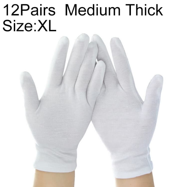 12 Pairs Pure Cotton Working Gloves, Medium Thick Size:XL