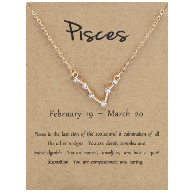 Collana con ciondolo a catena clavicola con carte di 12 segni zodiacali e diamanti, stile: Pesci dorato - Immagine 1
