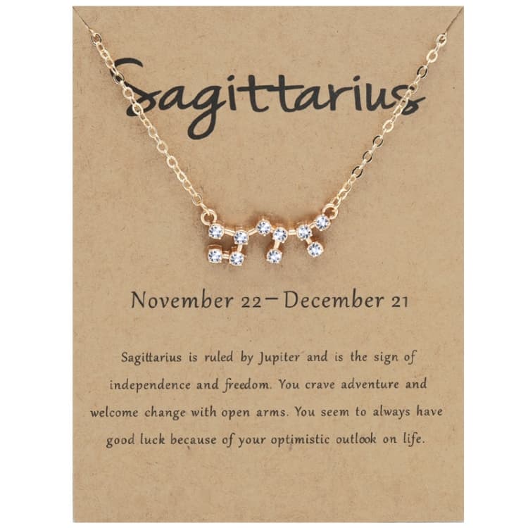 Collana con ciondolo a catena clavicola con carte di 12 segni zodiacali e diamanti, stile: Sagittario dorato - Immagine 1
