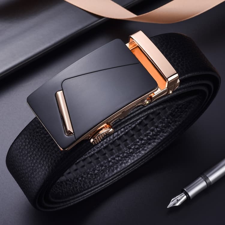 Cintura in pelle con fibbia automatica da uomo 120 cm, stile business (K902 Oro) - Immagine 1