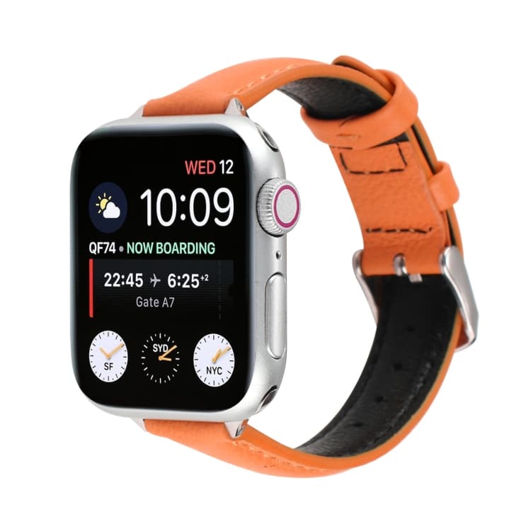 14mm Slim Genuine Leather Watch Band Watch Band For Apple Watch Series 7 41mm / 6 & SE & 5 & 4 40mm / 3 & 2 & 1 38mm(Orange) - Immagine 1