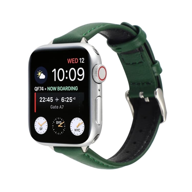 14mm Slim Genuine Leather Watch Band Watch Band For Apple Watch Series 9&8&7 41mm / SE 3&SE 2&6&SE&5&4 40mm / 3&2&1 38mm(Dark Green) - Immagine 1