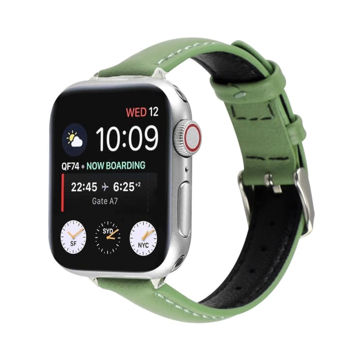 14mm Slim Genuine Leather Watch Band Watch Band For Apple Watch Series 9&8&7 41mm / SE 3&SE 2&6&SE&5&4 40mm / 3&2&1 38mm(Green) - Immagine 1