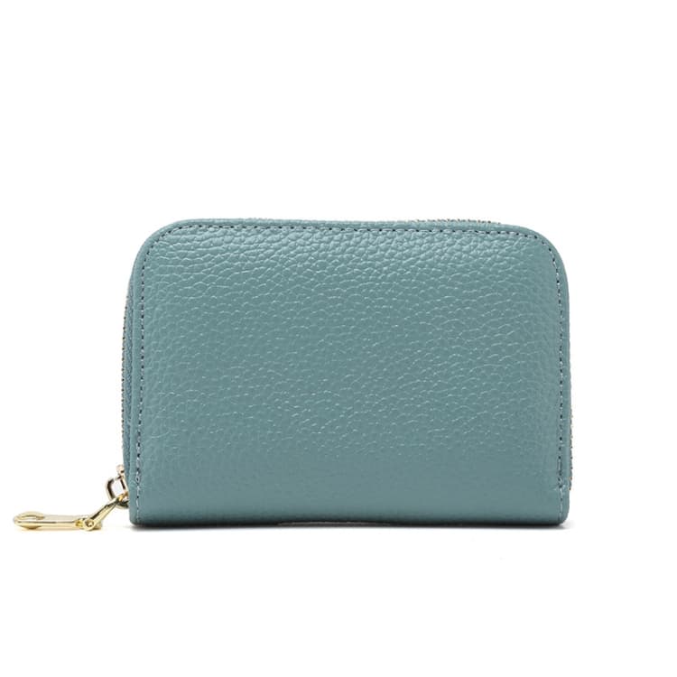 1626 Short RFID Anti-Theft Brush Multiple Card-Binding Card Package Ladies Cowhide Zipper Wallet(Linen Blue) - Immagine 1