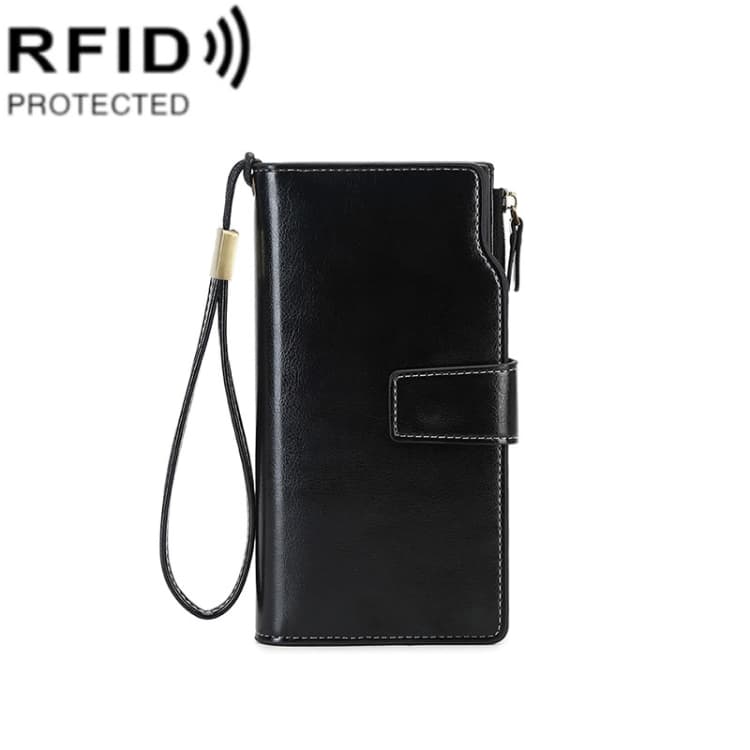 1669 RFID Anti-magnetic Anti-theft Retro Long Wallet Card Holder Document Bag(Midnight Black) - Immagine 1