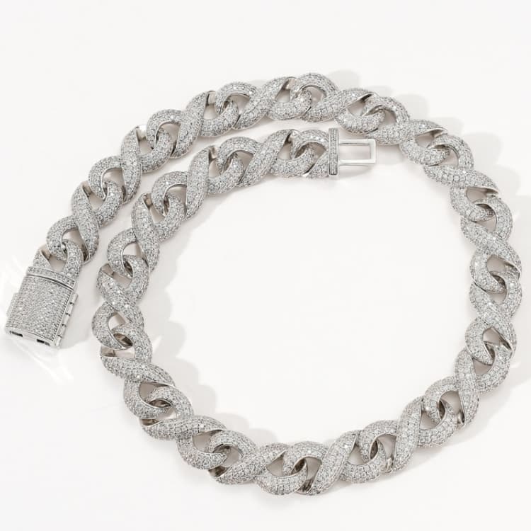 Collana hip-hop larga da 18 pollici in argento con zirconi micro-intarsiati - Immagine 1