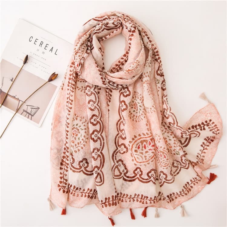 Sciarpa in cotone e lino da donna 180 x 85 cm, retrò, con stampa bohemien, shawl in seta SL1906-027 - Immagine 1