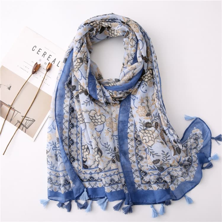 Sciarpa in cotone e lino da donna 180 x 85 cm, stampa bohemian retrò, scialle in seta SL2003-009 - Immagine 1