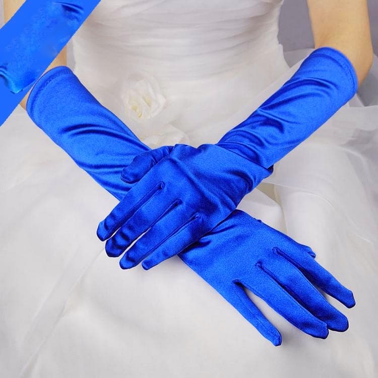 1pair Bride Gloves Satin Long Vintage Travel Sunscreen Dress Wedding Gloves(Royal Blue) - Immagine 1