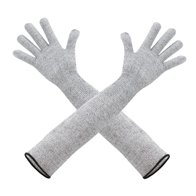 1 paio di guanti con paramanica estesa anti-taglio HPPE, protezione anti-graffio e anti-morso per braccio, lunghezza: 20 cm grigio