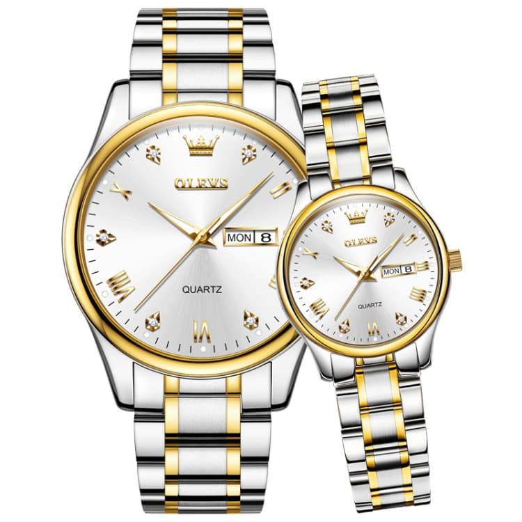 1 paio OLEVS 5563 Coppia Orologio al quarzo luminoso impermeabile (Bianco + Oro) - Immagine 1