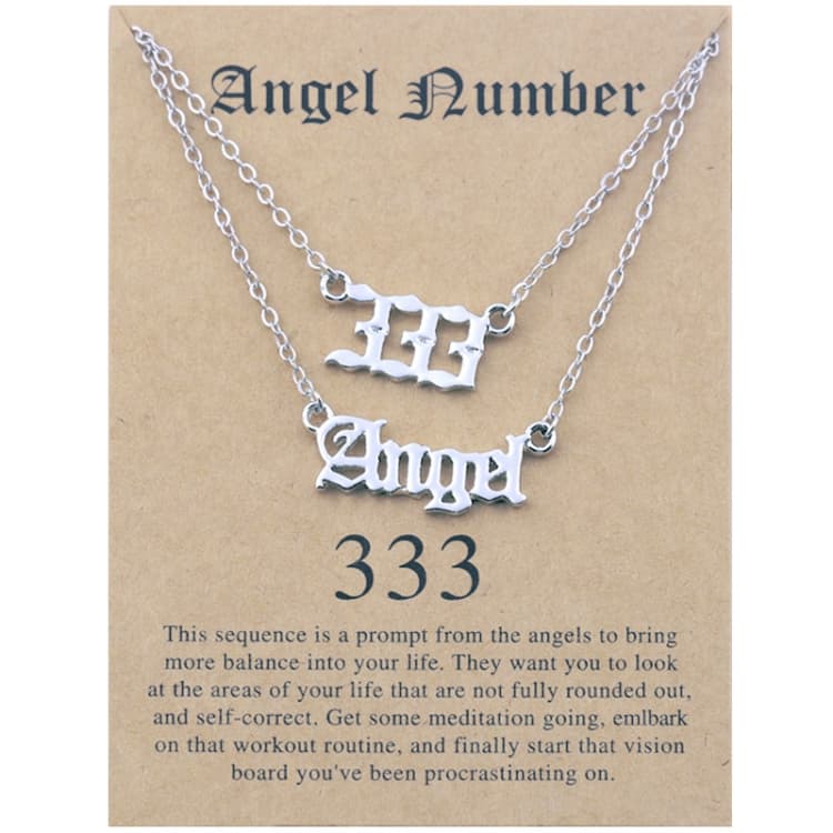 Set di collane a strati 2 in 1 con numeri fortunati e angeli, gioielli per collana clavicola donna, stile: Angelo+3 Argento - Immagine 1