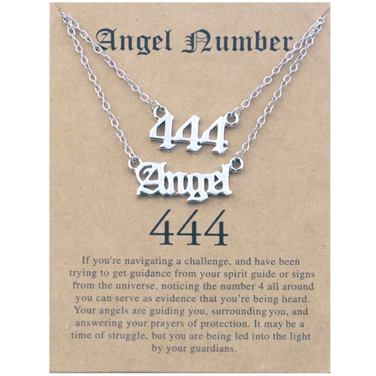 Set di collane a strati 2 in 1 con numeri fortunati e angeli, gioielli per collana clavicola donna, stile: Angelo+4 Argento - Immagine 1